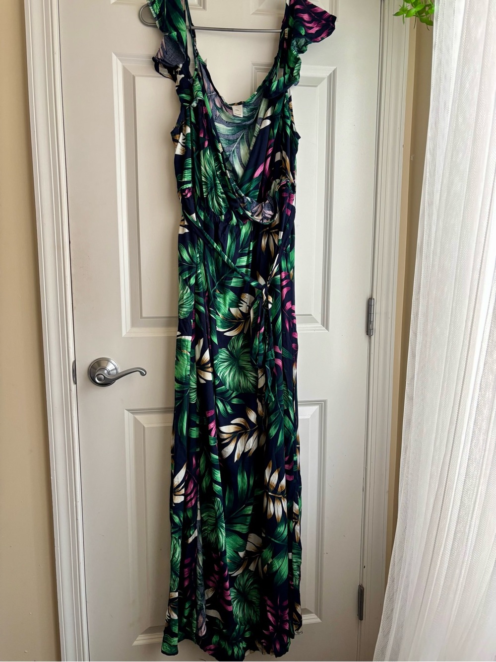 3X Navy Tropical Leaf Print Maxi Dress